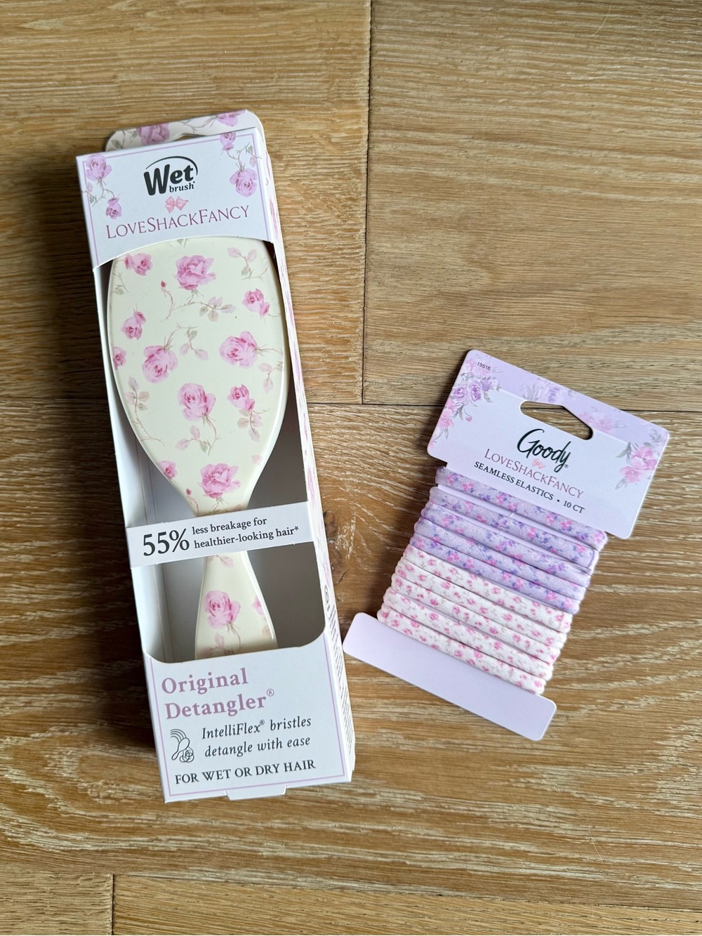LoveShackFancy Ribbon Rosa Wet Brush and Matching Hair Tie Elastic Set
